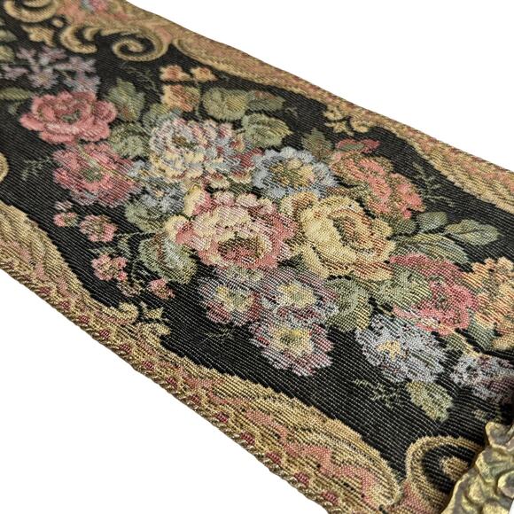 Vintage Floral Tapestry Bell Pull 54" Wall Hanging Brass Hardware Victorian Era - Picture 10 of 16